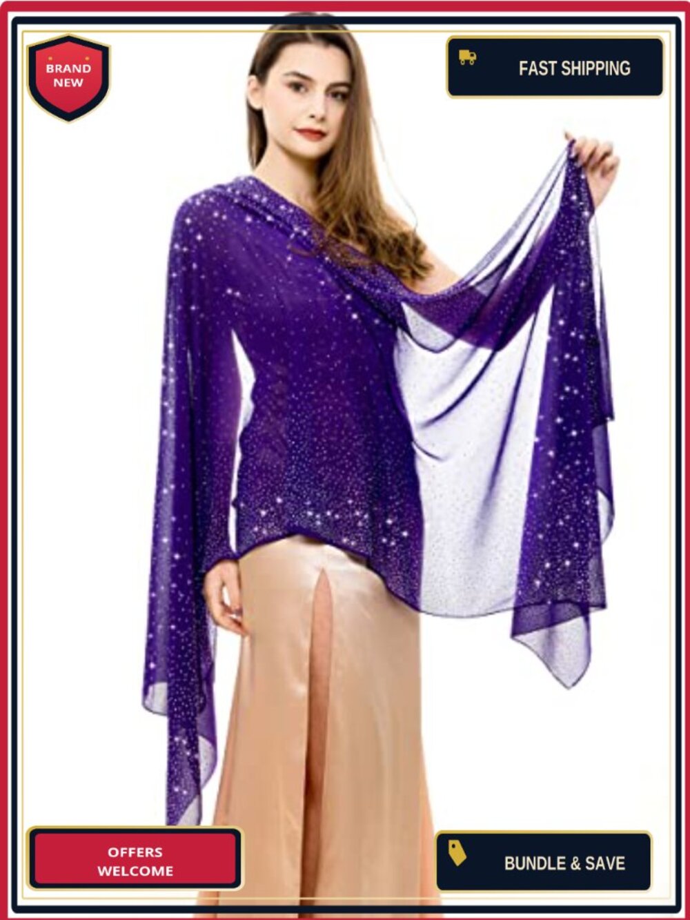 Chiffon Rhinestone Pashmina Shawl Wrap for Evening Dresses